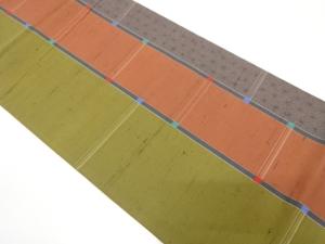 節紬　縞に麻の葉模様織り出し　袋帯